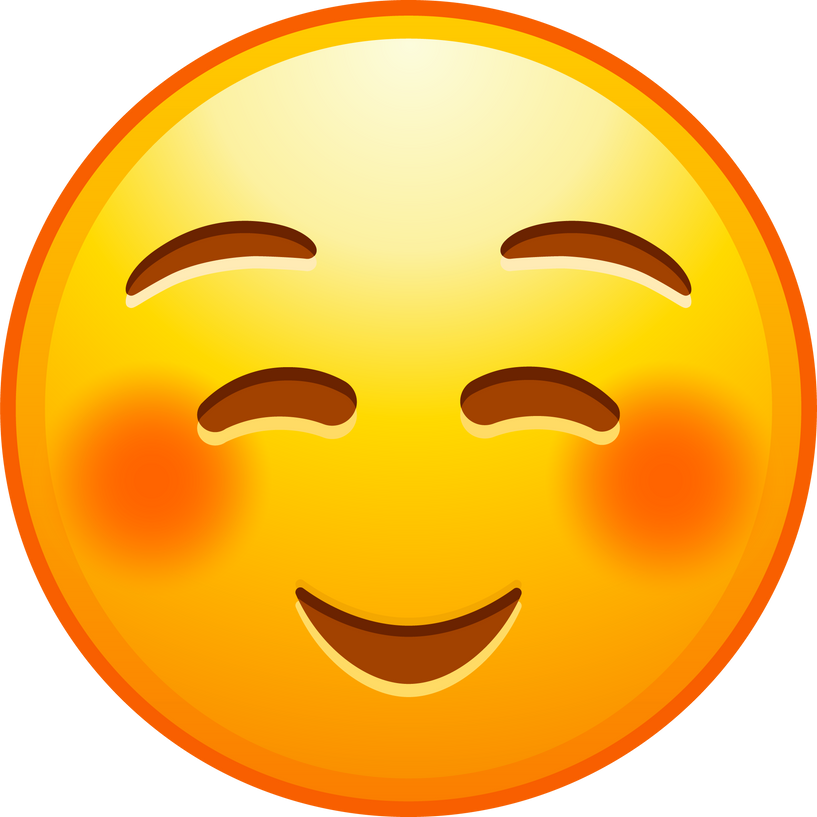 Top quality emoticon. Cute smiling emoji. Happy face with flushed cheeks. Yellow face emoji.
